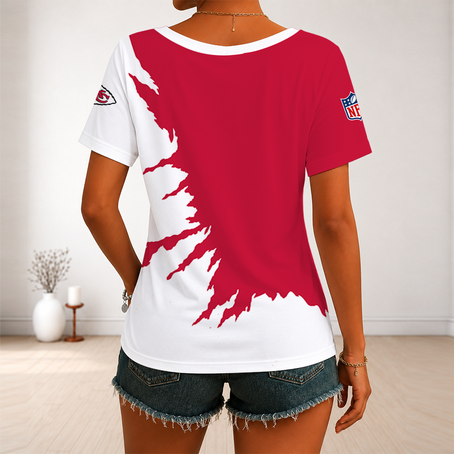 [SPECIAL OFFER] NEW CUSTOMIZED NFL01 KCC KANSAS CITY CHIEFS V-NECK FEMALE SHIRT