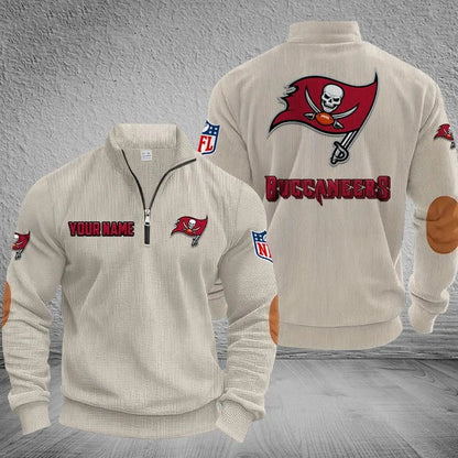 [SPECIAL OFFER] NEW CUSTOMIZED NFL10 TBB TAMPA BAY BUCCANEERS MULTICOLOR STRIPED QUATER ZIP SWEATSHIRT