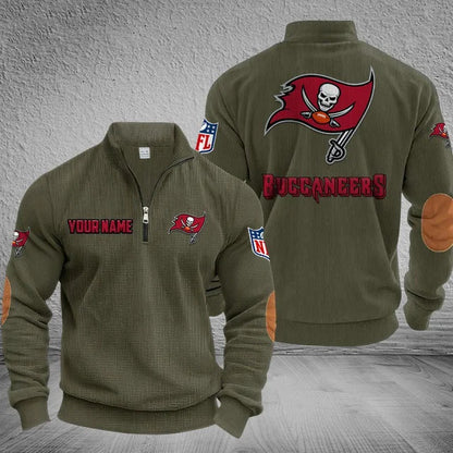 [SPECIAL OFFER] NEW CUSTOMIZED NFL10 TBB TAMPA BAY BUCCANEERS MULTICOLOR STRIPED QUATER ZIP SWEATSHIRT