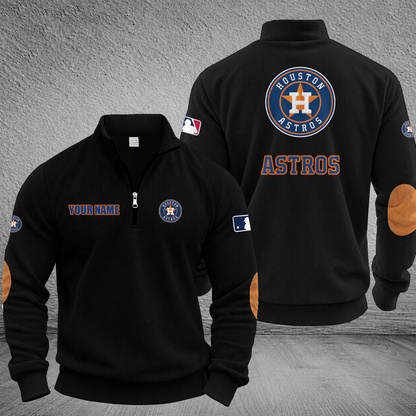 [FLASH SALE] NEW CUSTOMIZED MLB10 HAS HOUSTON ASTROS MULTICOLOR STRIPED QUATER ZIP SWEATSHIRT