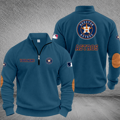 [FLASH SALE] NEW CUSTOMIZED MLB10 HAS HOUSTON ASTROS MULTICOLOR STRIPED QUATER ZIP SWEATSHIRT