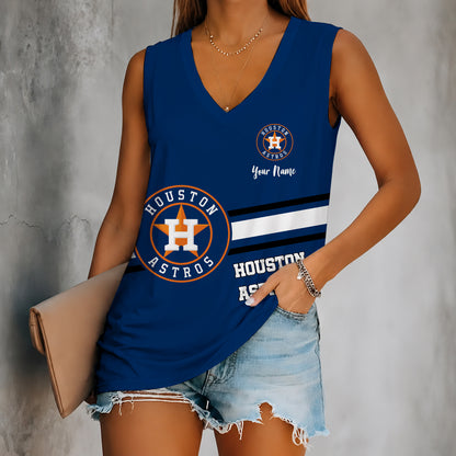 [FLASH SALE] NEW CUSTOMIZED MLB10 HAS HOUSTON ASTROS WOMEN'S V-NECK TANK TOP