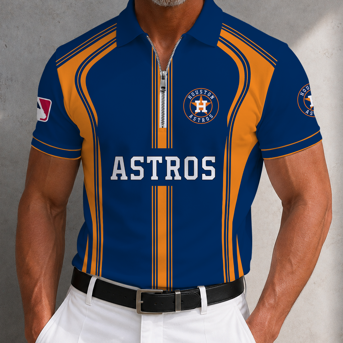 [FLASH SALE] NEW CUSTOMIZED MLB10 HAS HOUSTON ASTROS ZIP POLO SHIRT