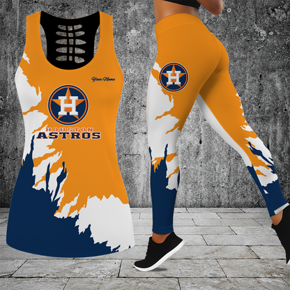 [FLASH SALE] NEW CUSTOMIZED MLB10 HAS HOUSTON ASTROS HOLLOW TANK TOP & LEGGINGS SET