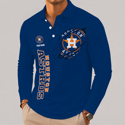 [FLASH SALE] NEW CUSTOMIZED MLB10 HAS HOUSTON ASTROS MEN'S LONG SLEEVE POLO