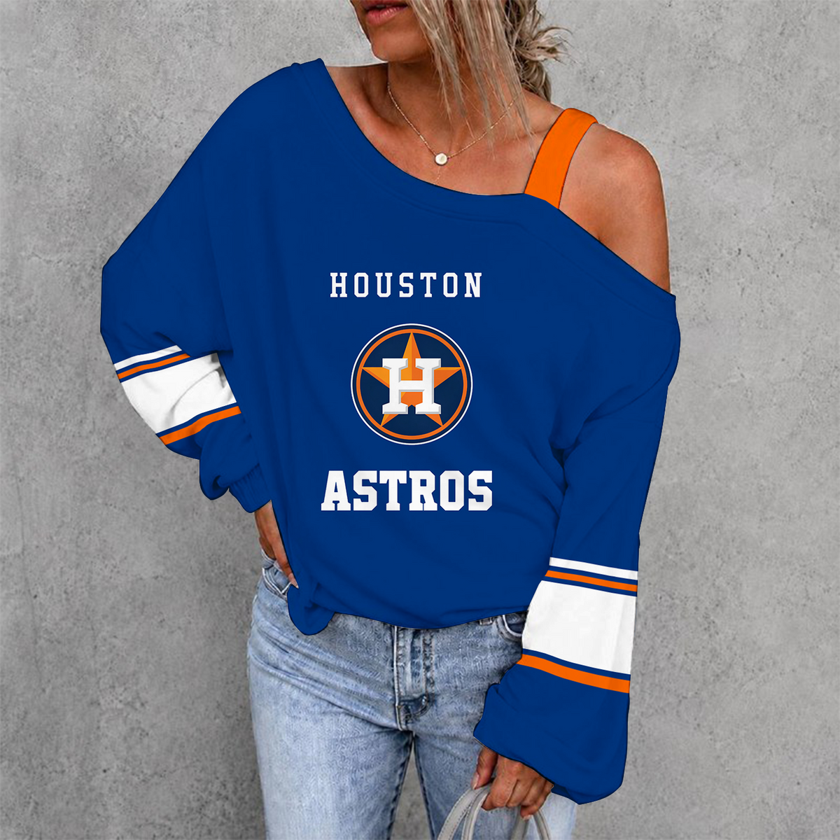 [FLASH SALE] NEW CUSTOMIZED MLB10 HAS HOUSTON ASTROS DROP SHOULDER SWEATSHIRT