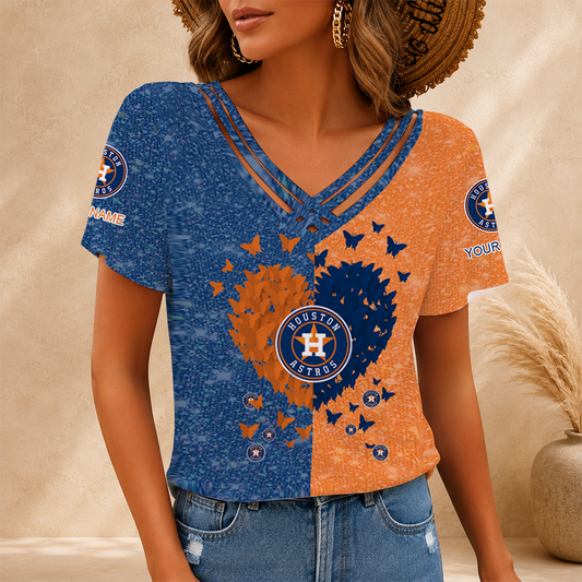 [FLASH SALE] NEW CUSTOMIZED MLB10 HAS HOUSTON ASTROS V-NECK SHIRT