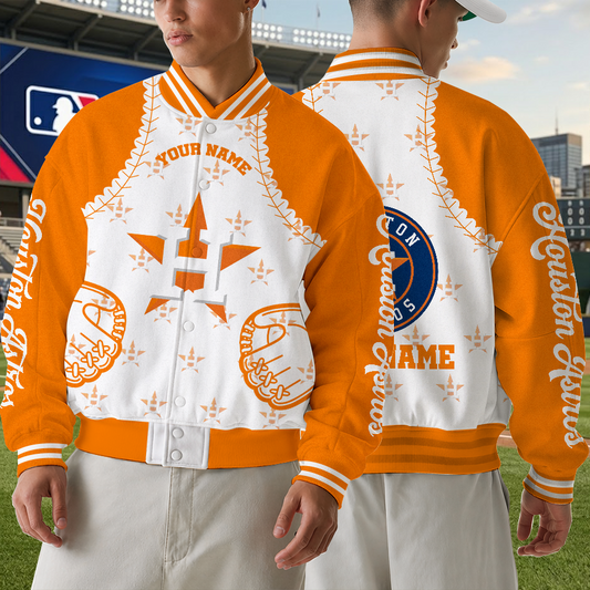 [FLASH SALE] NEW CUSTOMIZED MLB10 HAS HOUSTON ASTROS SATIN VARSITY & BASEBALL JACKET