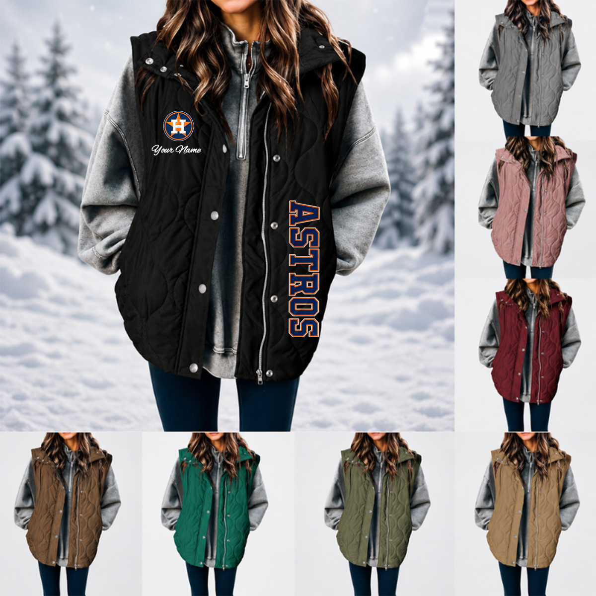 [FLASH SALE] NEW CUSTOMIZED MLB10 HAS HOUSTON ASTROS WOMEN'S MULTICOLOR SLEEVELESS PUFFER COAT