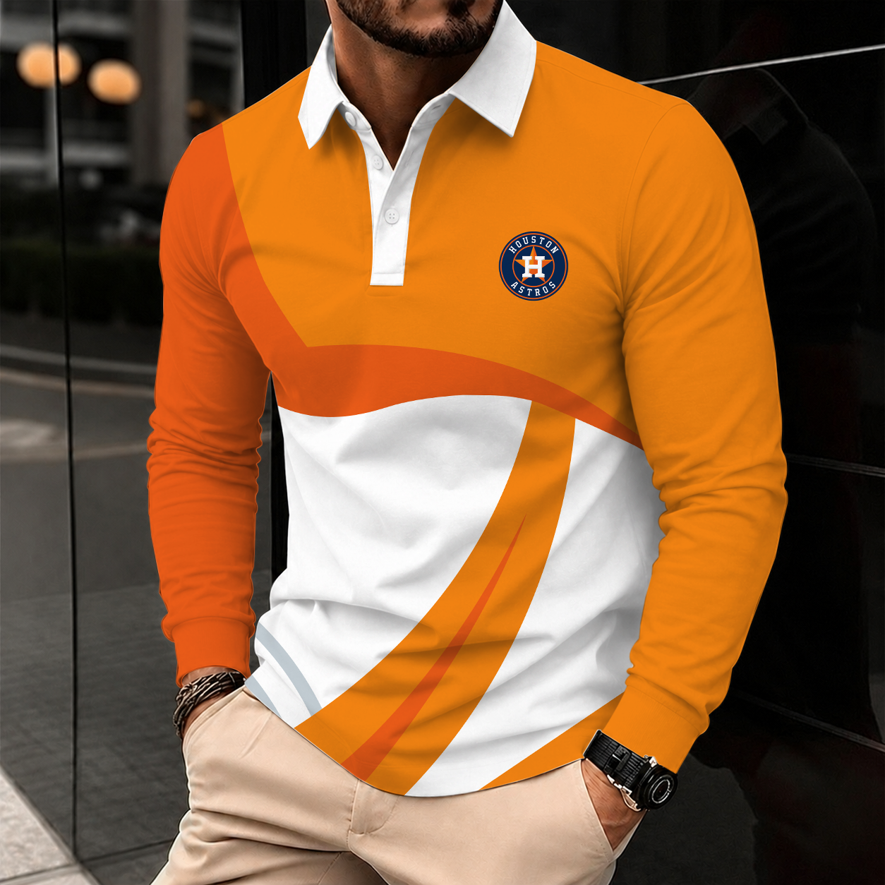 [FLASH SALE] NEW CUSTOMIZED MLB10 HAS HOUSTON ASTROS MEN'S LONG SLEEVE POLO
