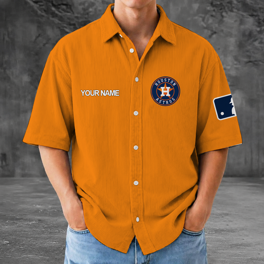 [FLASH SALE] NEW CUSTOMIZED MLB10 HAS HOUSTON ASTROS SEERSUCKER BUTTON SHIRT