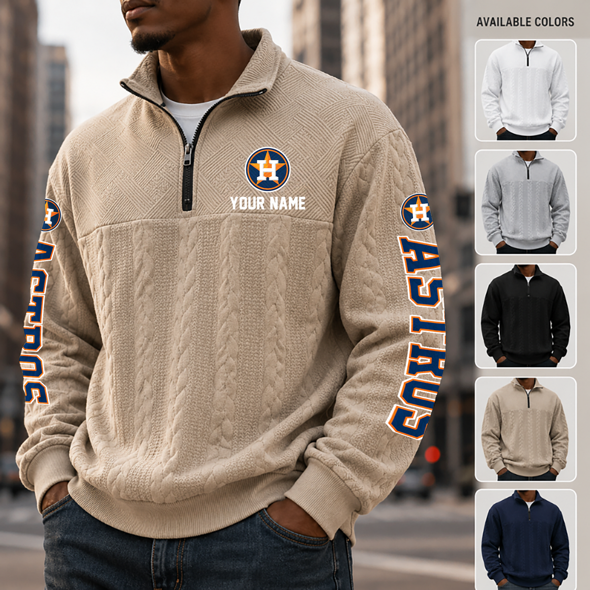 [FLASH SALE] NEW CUSTOMIZED MLB10 HAS HOUSTON ASTROS MULTICOLOR QUARTER-ZIP SWEATSHIRT
