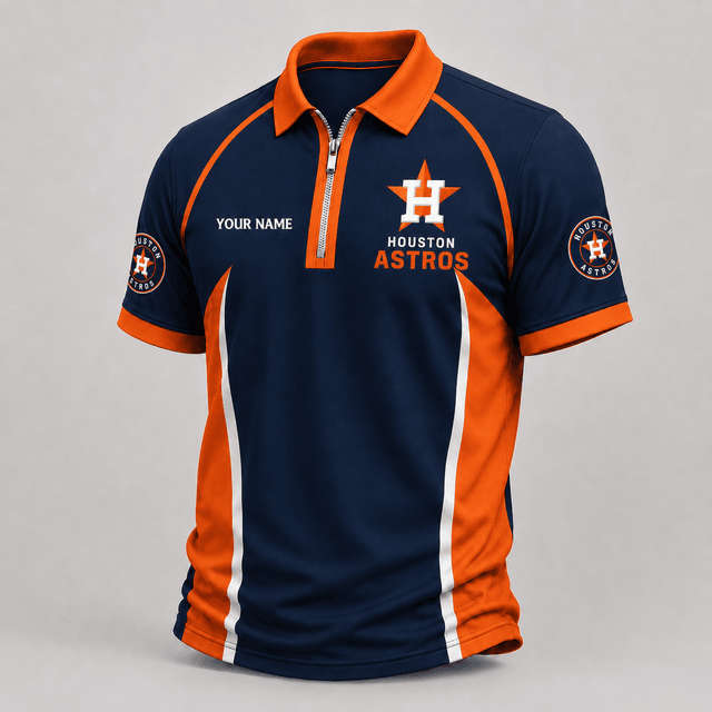 [FLASH SALE] NEW CUSTOMIZED MLB10 HAS HOUSTON ASTROS ZIP POLO SHIRT