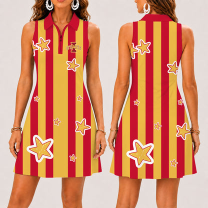 [FAN FAVORITE] NEW CUSTOMIZED NCAA MAM10 ISC IOWA STATE CYCLONES STRAPPY WOMEN'S ZIP SLEEVELESS POLO DRESS