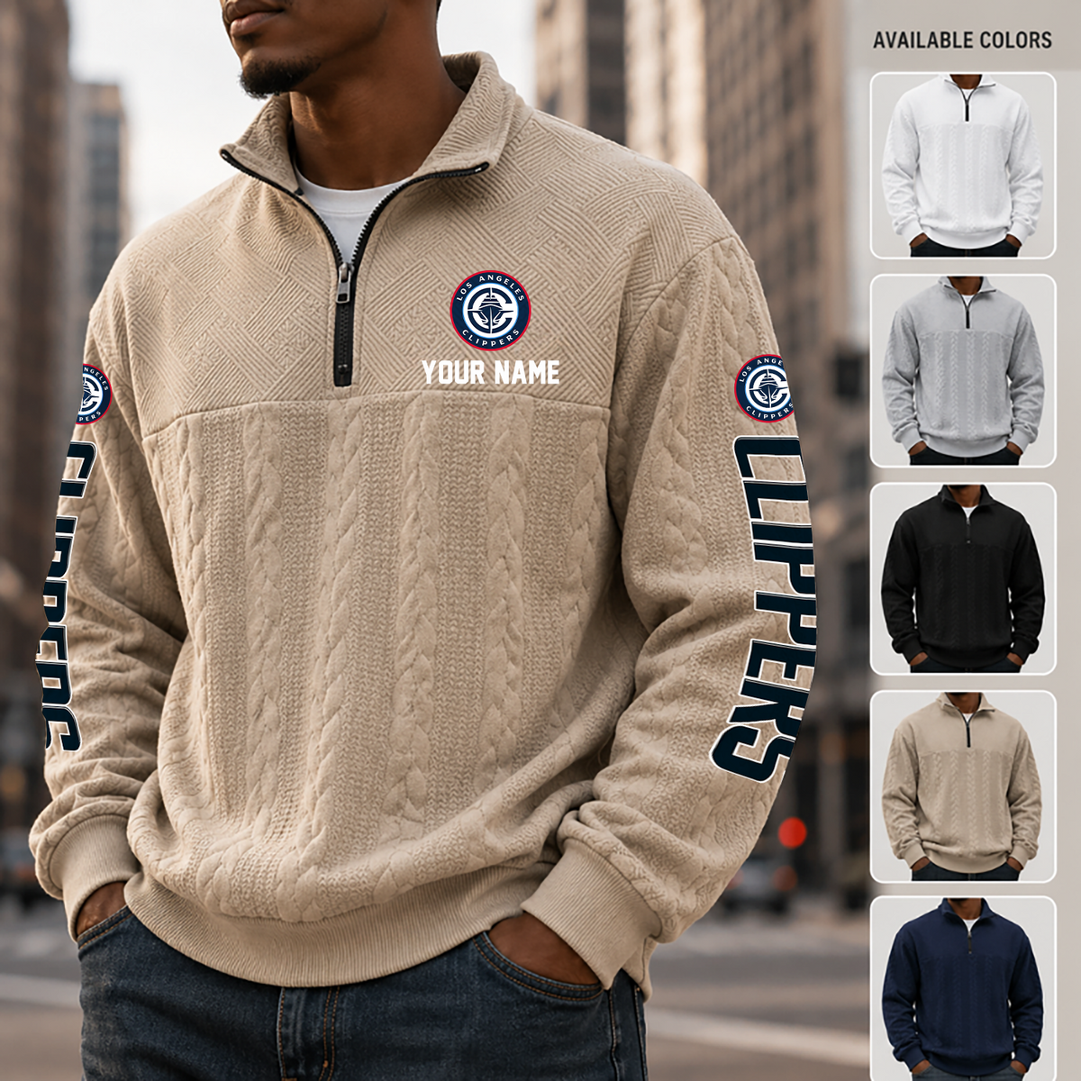 [HOT DEAL] NEW CUSTOMIZED NBA10 LCL LOS ANGELES CLIPPERS MULTICOLOR QUARTER-ZIP SWEATSHIRT