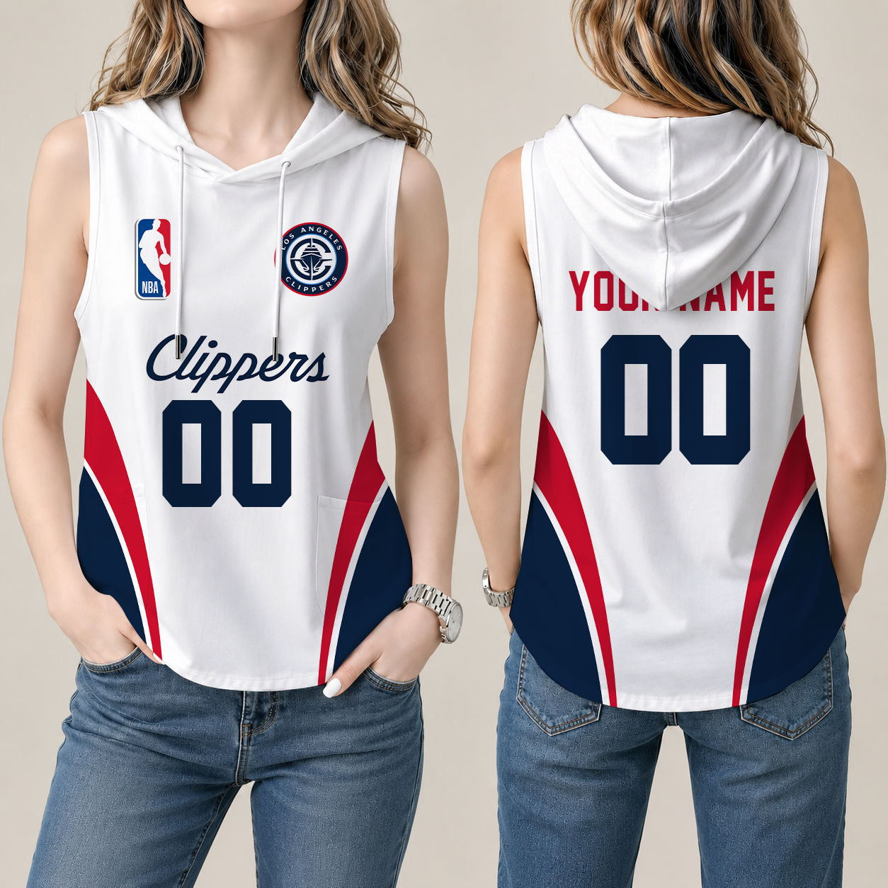 [HOT DEAL] NEW CUSTOMIZED NBA10 LCL LOS ANGELES CLIPPERS  WOMEN'S SLEEVELESS HOODED POCKET TANK TOP