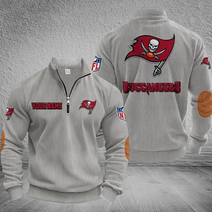 [SPECIAL OFFER] NEW CUSTOMIZED NFL10 TBB TAMPA BAY BUCCANEERS MULTICOLOR STRIPED QUATER ZIP SWEATSHIRT