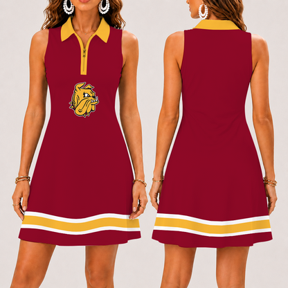 [FAN FAVORITE] NEW CUSTOMIZED NCAA MFF10 MDB MINNESOTA DULUTH BULLDOGS WOMEN'S ZIP SLEEVELESS POLO DRESS