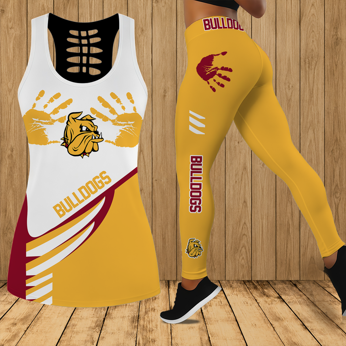 [FAN FAVORITE] NEW CUSTOMIZED NCAA MFF10 MDB MINNESOTA DULUTH BULLDOGS HOLLOW TANK TOP & LEGGINGS SET