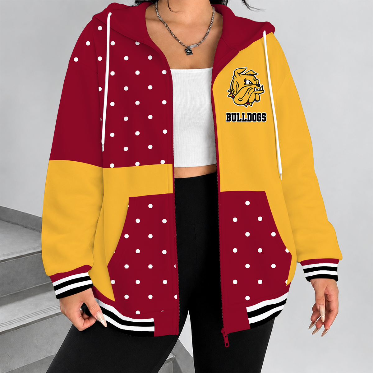 [FAN FAVORITE] NEW CUSTOMIZED NCAA MFF10 MDB MINNESOTA DULUTH BULLDOGS STRAPPY ZIP HOODIE