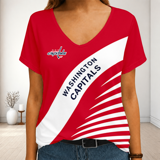 [SUPER SALE] NEW CUSTOMIZED NHL10 WCP WASHINGTON CAPITALS V-NECK FEMALE SHIRT