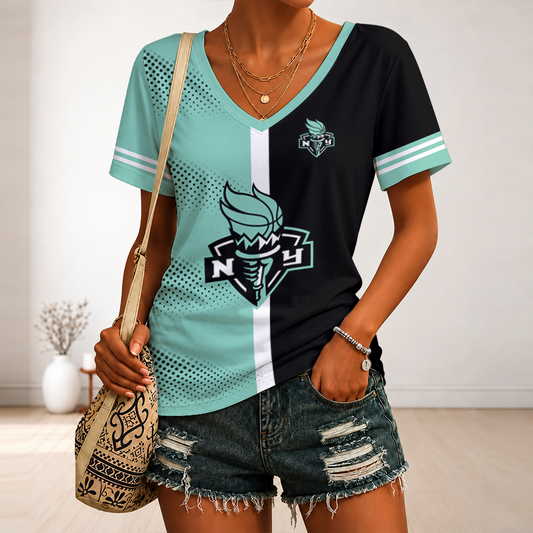 [FAN FAVORITE] NEW CUSTOMIZED WNBA10 NYL NEW YORK LIBERTY V-NECK FEMALE SHIRT