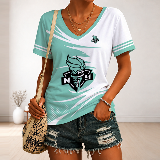 [FAN FAVORITE] NEW CUSTOMIZED WNBA10 NYL NEW YORK LIBERTY V-NECK FEMALE SHIRT