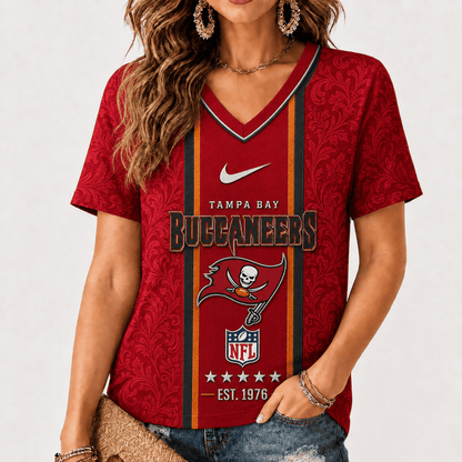 [SPECIAL OFFER] NEW CUSTOMIZED NFL10 TBB TAMPA BAY BUCCANEERS V-NECK FEMALE SHIRT