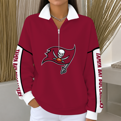 [SPECIAL OFFER] NEW CUSTOMIZED NFL10 TBB TAMPA BAY BUCCANEERS QUARTER ZIP RIBBED SWEATER