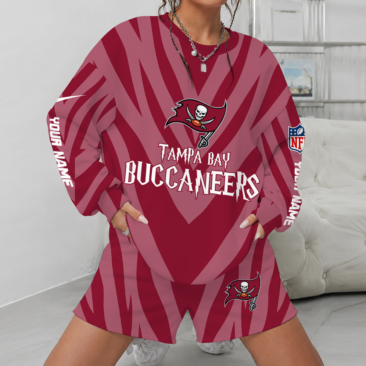 [SPECIAL OFFER] NEW CUSTOMIZED NFL10 TBB TAMPA BAY BUCCANEERS UNISEX SWEATSHIRT & SHORTS SET