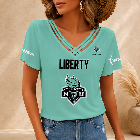 [FAN FAVORITE] NEW CUSTOMIZED WNBA10 NYL NEW YORK LIBERTY V-NECK SHIRT