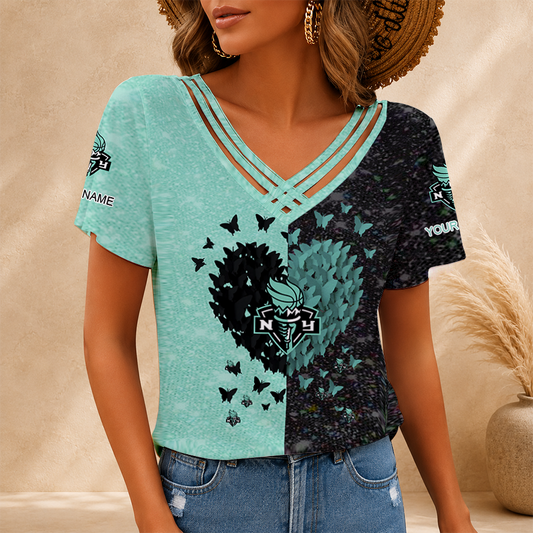 [FAN FAVORITE] NEW CUSTOMIZED WNBA10 NYL NEW YORK LIBERTY V-NECK SHIRT