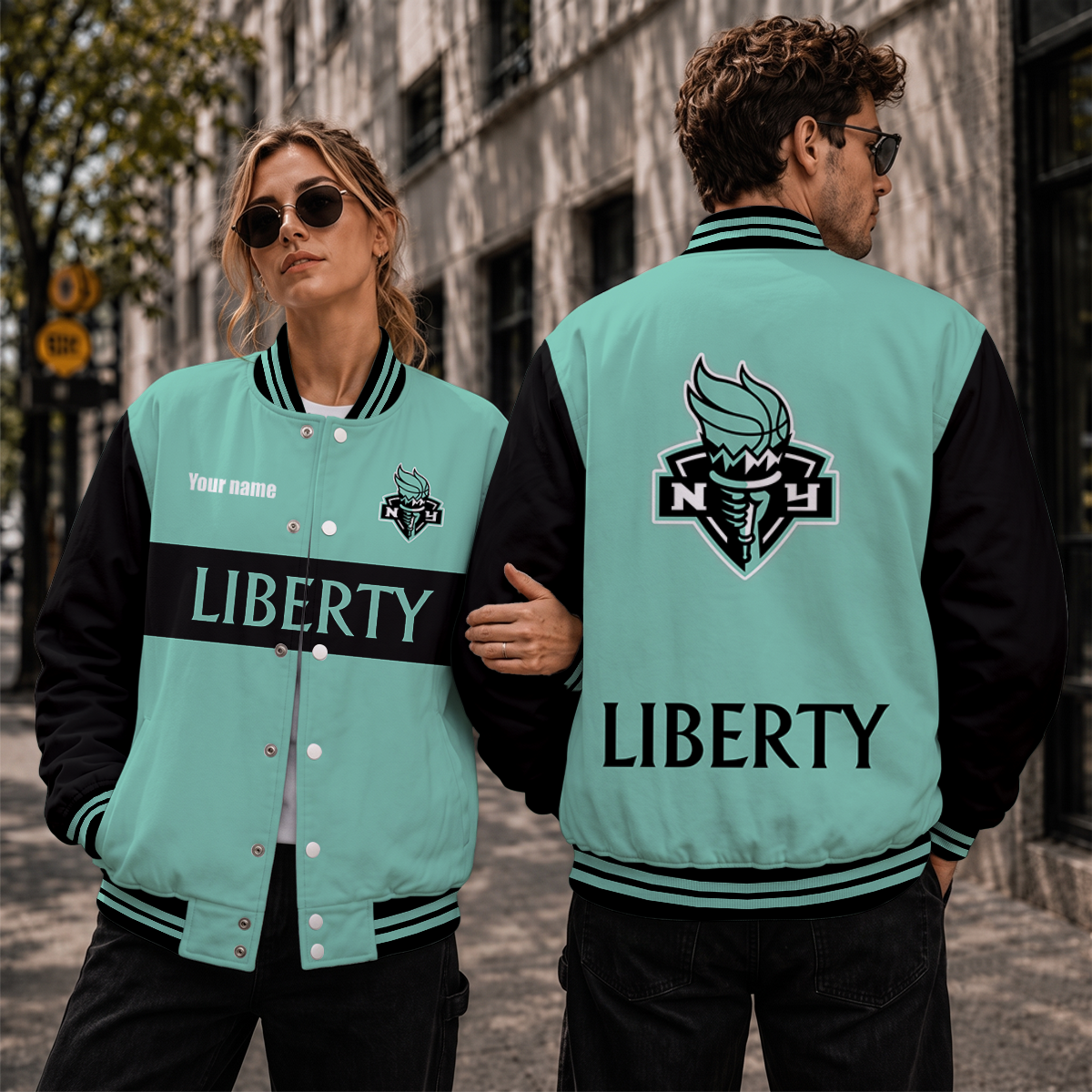 [FAN FAVORITE] NEW CUSTOMIZED WNBA10 NYL NEW YORK LIBERTY BASEBALL JACKET, SATIN VARSITY JACKET