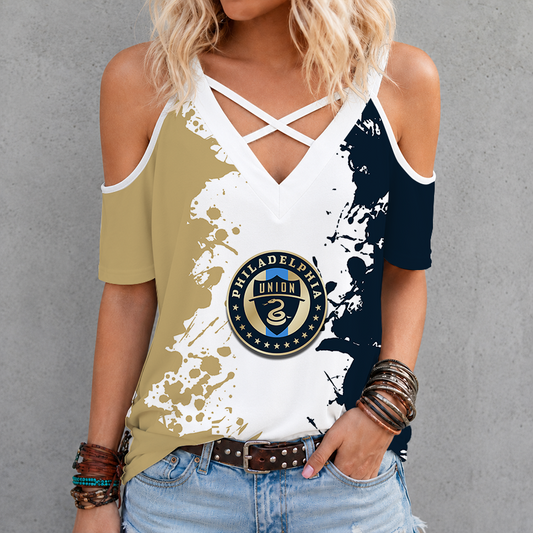[FAN EXCLUSIVE] NEW CUSTOMIZED MLS10 PPF PHILADELPHIA UNION CRISS CROSS V-NECK TOP