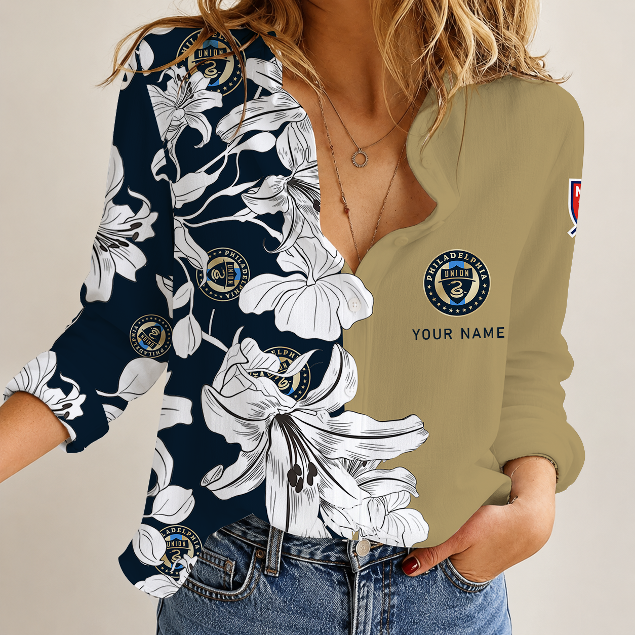 [FAN EXCLUSIVE] NEW CUSTOMIZED MLS10 PPF PHILADELPHIA UNION WOMEN CASUAL SHIRT