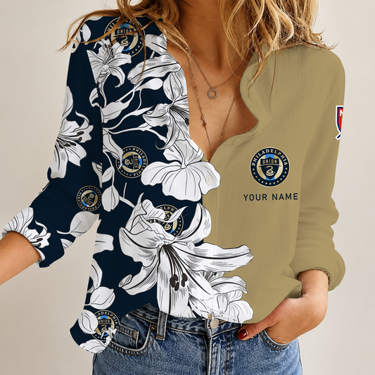 [FAN EXCLUSIVE] NEW CUSTOMIZED MLS10 PPF PHILADELPHIA UNION WOMEN CASUAL SHIRT