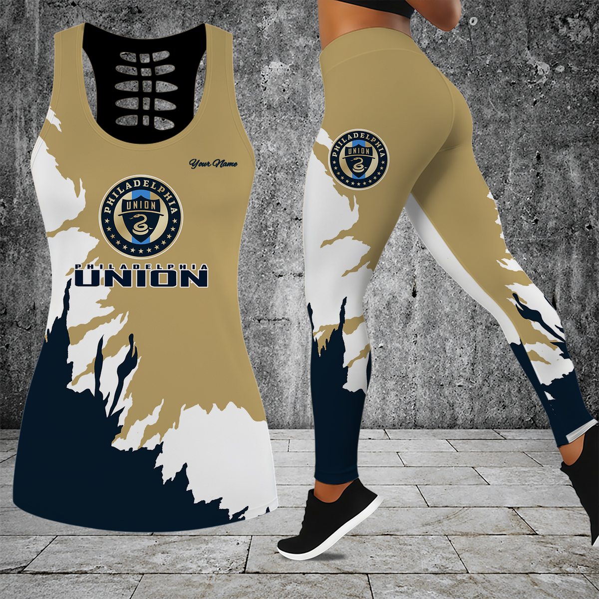 [FAN EXCLUSIVE] NEW CUSTOMIZED MLS10 PPF PHILADELPHIA UNION HOLLOW TANK TOP & LEGGINGS SET