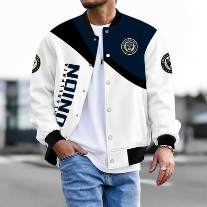 [FAN EXCLUSIVE] NEW CUSTOMIZED MLS10 PPF PHILADELPHIA UNION BASEBALL JACKET & SATIN VARSITY JACKET