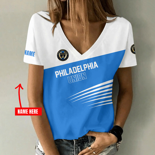 [FAN EXCLUSIVE] NEW CUSTOMIZED MLS10 PPF PHILADELPHIA UNION V-NECK FEMALE SHIRT