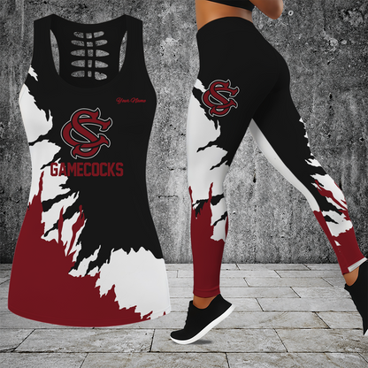 [FAN FAVORITE] NEW CUSTOMIZED NCAA CWS10 SCG SOUTH CAROLINA GAMECOCKS HOLLOW TANK TOP & LEGGINGS SET