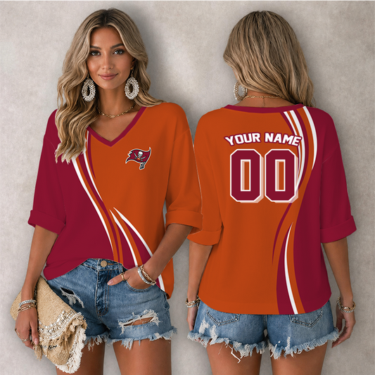 [SPECIAL OFFER] NEW CUSTOMIZED NFL10 TBB TAMPA BAY BUCCANEERS WOMEN'S HEART V-NECK LONG SLEEVE SHIRT