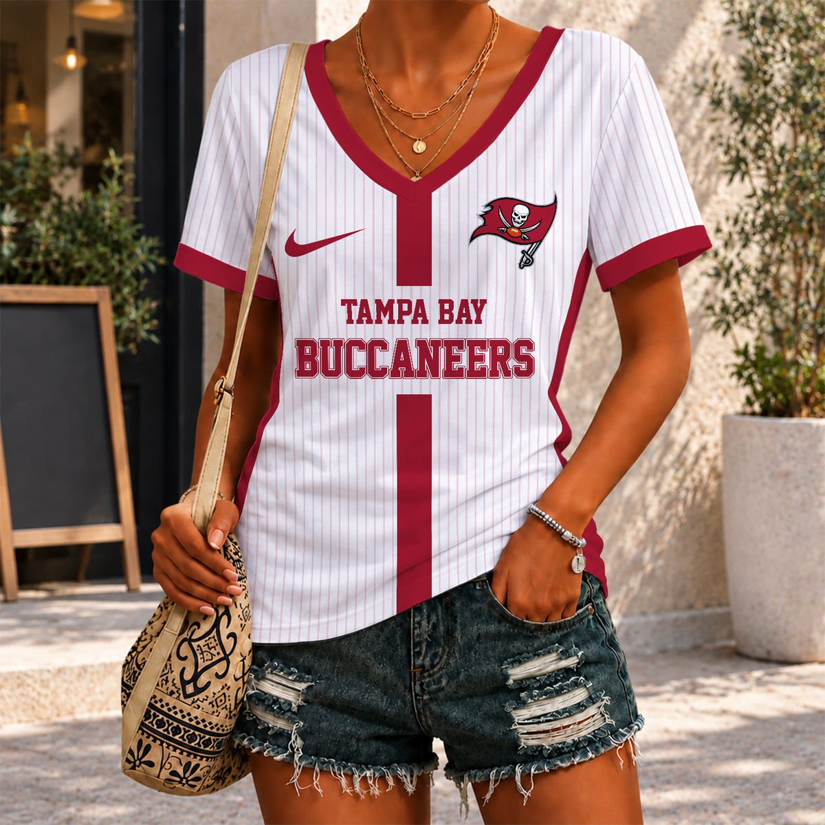 [SPECIAL OFFER] NEW CUSTOMIZED NFL10 TBB TAMPA BAY BUCCANEERS V-NECK FEMALE SHIRT