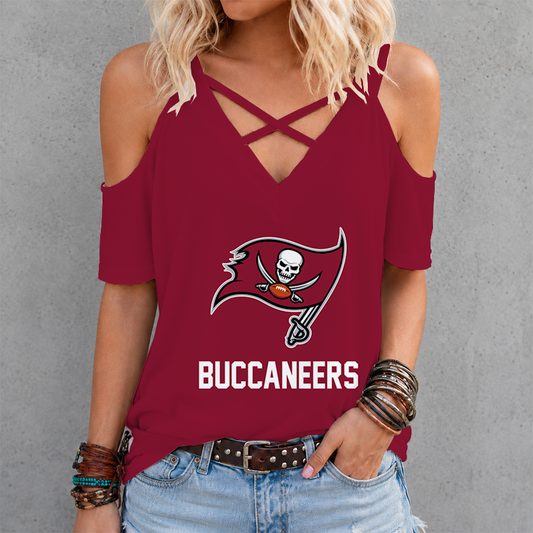 [SPECIAL OFFER] NEW CUSTOMIZED NFL10 TBB TAMPA BAY BUCCANEERS CRISS CROSS V-NECK TOP