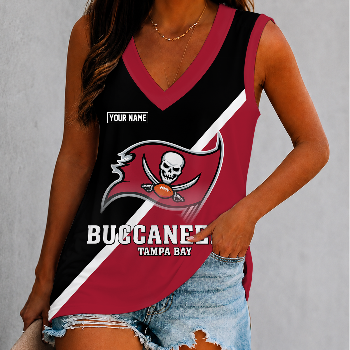 [SPECIAL OFFER] NEW CUSTOMIZED NFL10 TBB TAMPA BAY BUCCANEERS WOMEN'S V-NECK TANK TOP