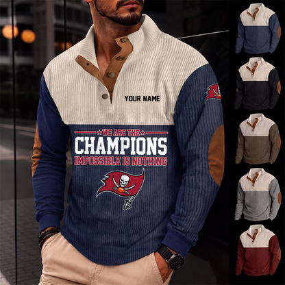 [SPECIAL OFFER] NEW CUSTOMIZED NFL10 TBB TAMPA BAY BUCCANEERS BUTTON SWEATSHIRTS STAND COLLAR