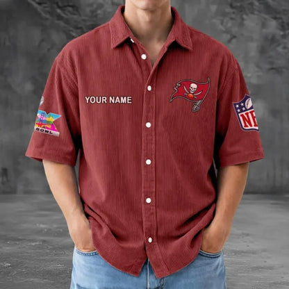 [HOT DEAL] NEW CUSTOMIZED NFL10 TBB TAMPA BAY BUCCANEERS SEERSUCKER BUTTON SHIRT