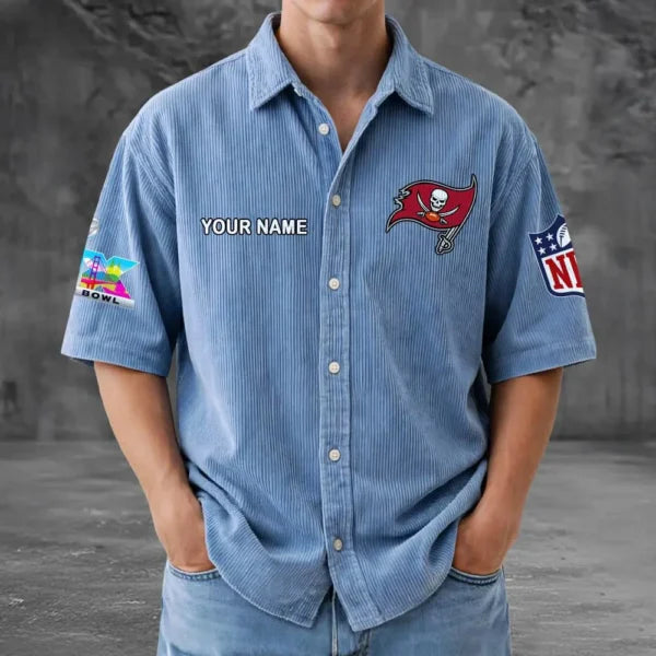 [HOT DEAL] NEW CUSTOMIZED NFL10 TBB TAMPA BAY BUCCANEERS SEERSUCKER BUTTON SHIRT