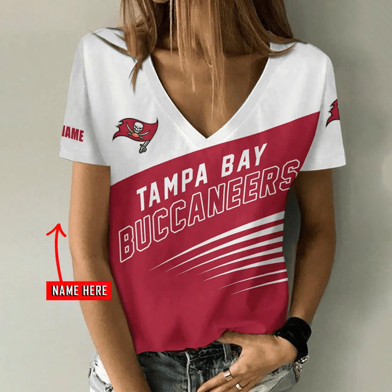 [SPECIAL OFFER] NEW CUSTOMIZED NFL10 TBB TAMPA BAY BUCCANEERS V-NECK FEMALE SHIRT