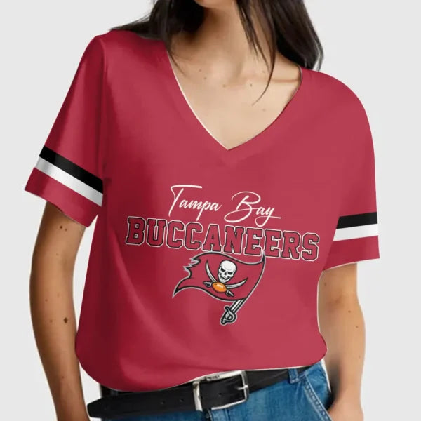 [SPECIAL OFFER] NEW CUSTOMIZED NFL10 TBB TAMPA BAY BUCCANEERS V-NECK FEMALE SHIRT
