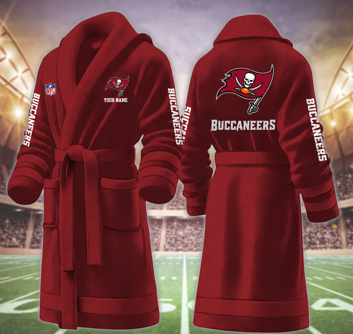 [SPECIAL OFFER] NEW CUSTOMIZED NFL10 TBB TAMPA BAY BUCCANEERS MULTICOLOR FLEECE BATHROBE